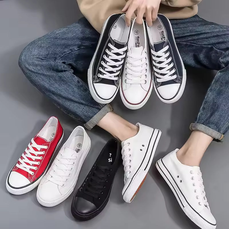 Classic Canvas Shoes for Men Low Top Plain Color Couple Style Casual Rubber Sole Flat Heel Sewing Line Chinese Brand Footwear