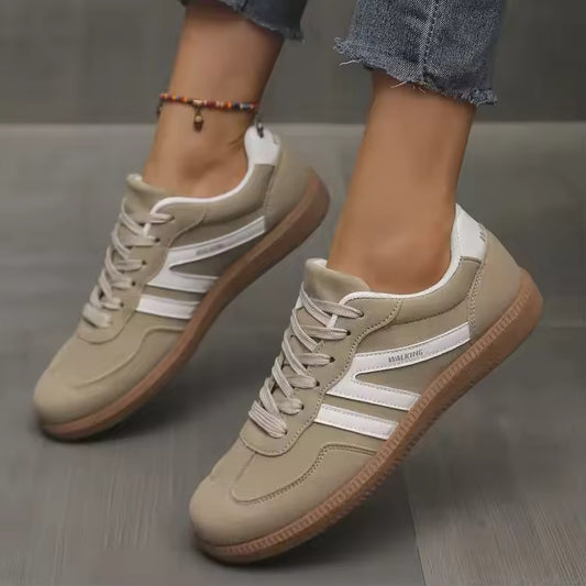 Large Size Ladies Sport Shoes Retro Color Block Flat Bottom Single Shoes Comfortable Casual Footwear for Women Trendy Design