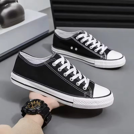 Classic Canvas Shoes for Men Low Top Plain Color Couple Style Casual Rubber Sole Flat Heel Sewing Line Chinese Brand Footwear