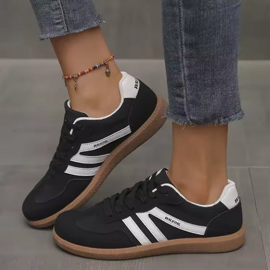 Large Size Ladies Sport Shoes Retro Color Block Flat Bottom Single Shoes Comfortable Casual Footwear for Women Trendy Design